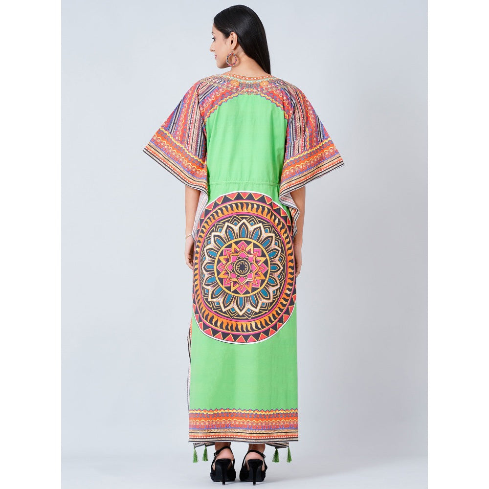 First Resort by Ramola Bachchan Green Tribal Full Length Kaftan