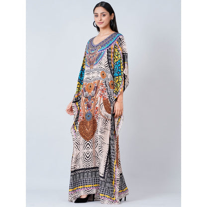 First Resort by Ramola Bachchan Multi-Color Zebra Animal Print Embellished Silk Kaftan