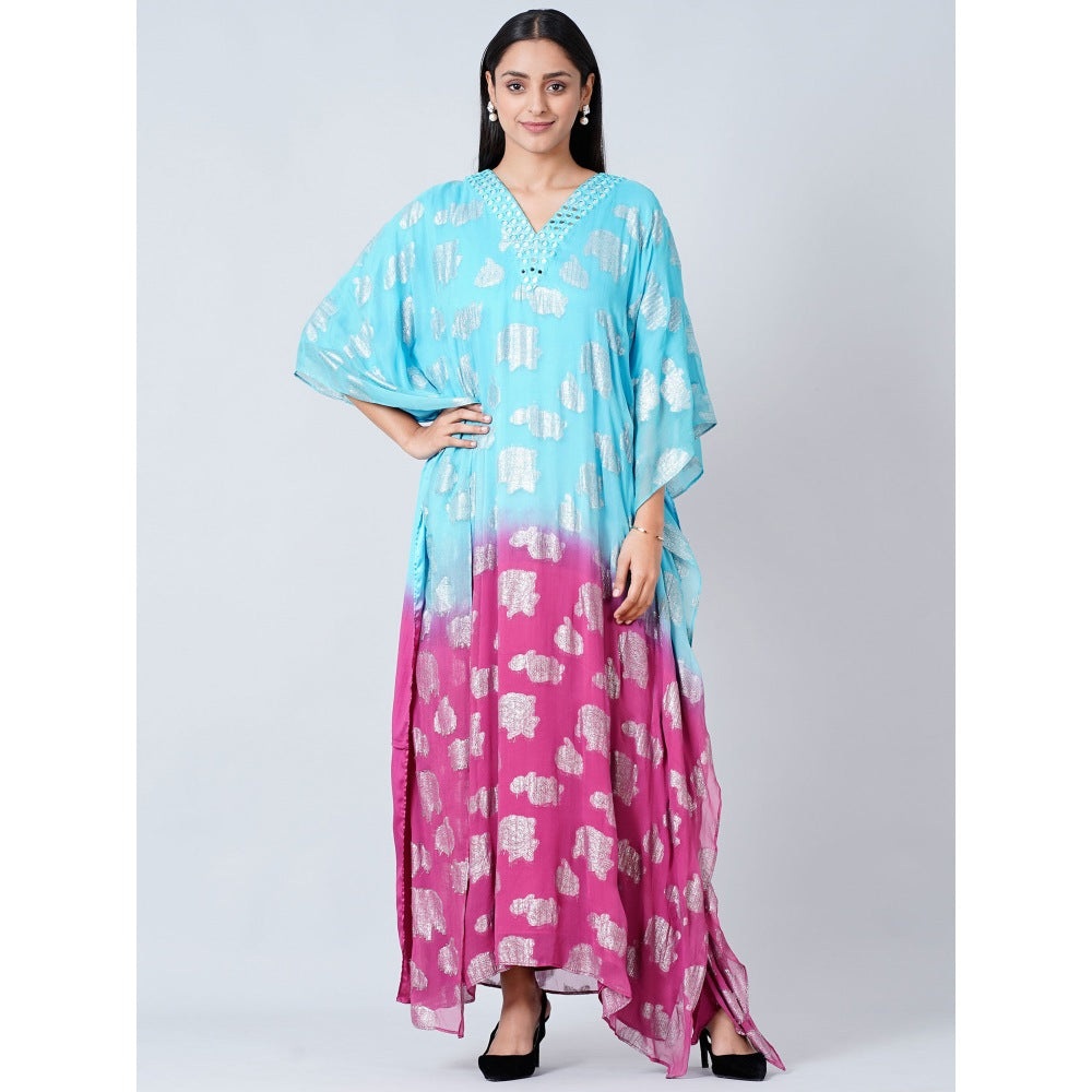 First Resort by Ramola Bachchan Blue and Magenta Ombre Full Length Kaftan