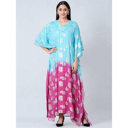 First Resort by Ramola Bachchan Blue and Magenta Ombre Full Length Kaftan