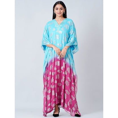 First Resort by Ramola Bachchan Blue and Magenta Ombre Full Length Kaftan