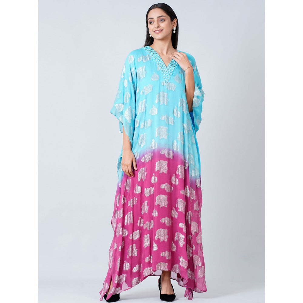 First Resort by Ramola Bachchan Blue and Magenta Ombre Full Length Kaftan