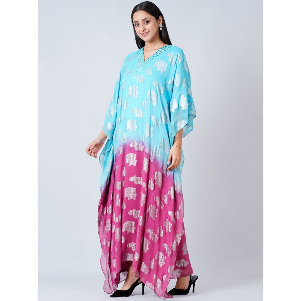 First Resort by Ramola Bachchan Blue and Magenta Ombre Full Length Kaftan