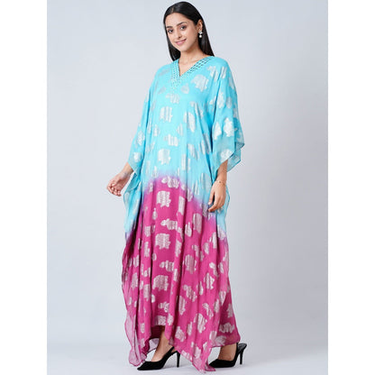 First Resort by Ramola Bachchan Blue and Magenta Ombre Full Length Kaftan