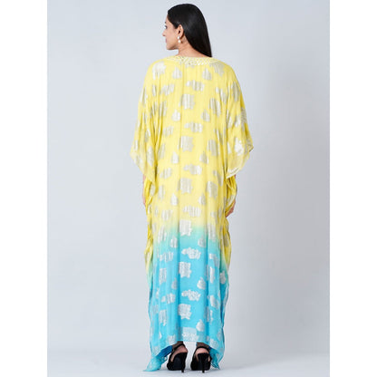 First Resort by Ramola Bachchan Yellow and Blue Ombre Full Length Kaftan