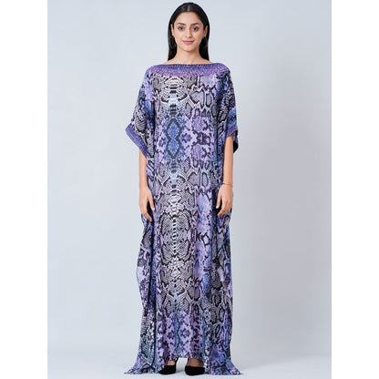 First Resort by Ramola Bachchan Blue Animal Print Embroidered Full Length Kaftan