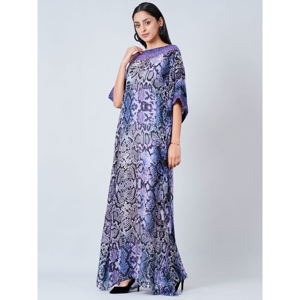 First Resort by Ramola Bachchan Blue Animal Print Embroidered Full Length Kaftan
