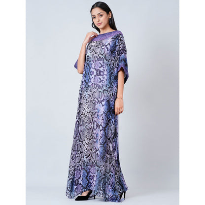 First Resort by Ramola Bachchan Blue Animal Print Embroidered Full Length Kaftan