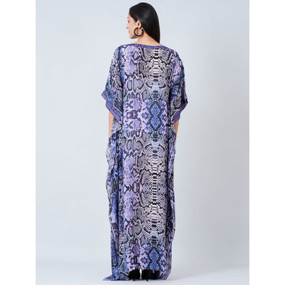 First Resort by Ramola Bachchan Blue Animal Print Embroidered Full Length Kaftan