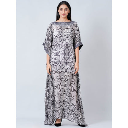 First Resort by Ramola Bachchan Grey Animal Print Embroidered Full Length Kaftan
