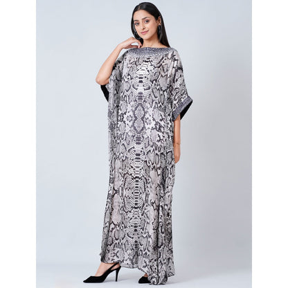 First Resort by Ramola Bachchan Grey Animal Print Embroidered Full Length Kaftan