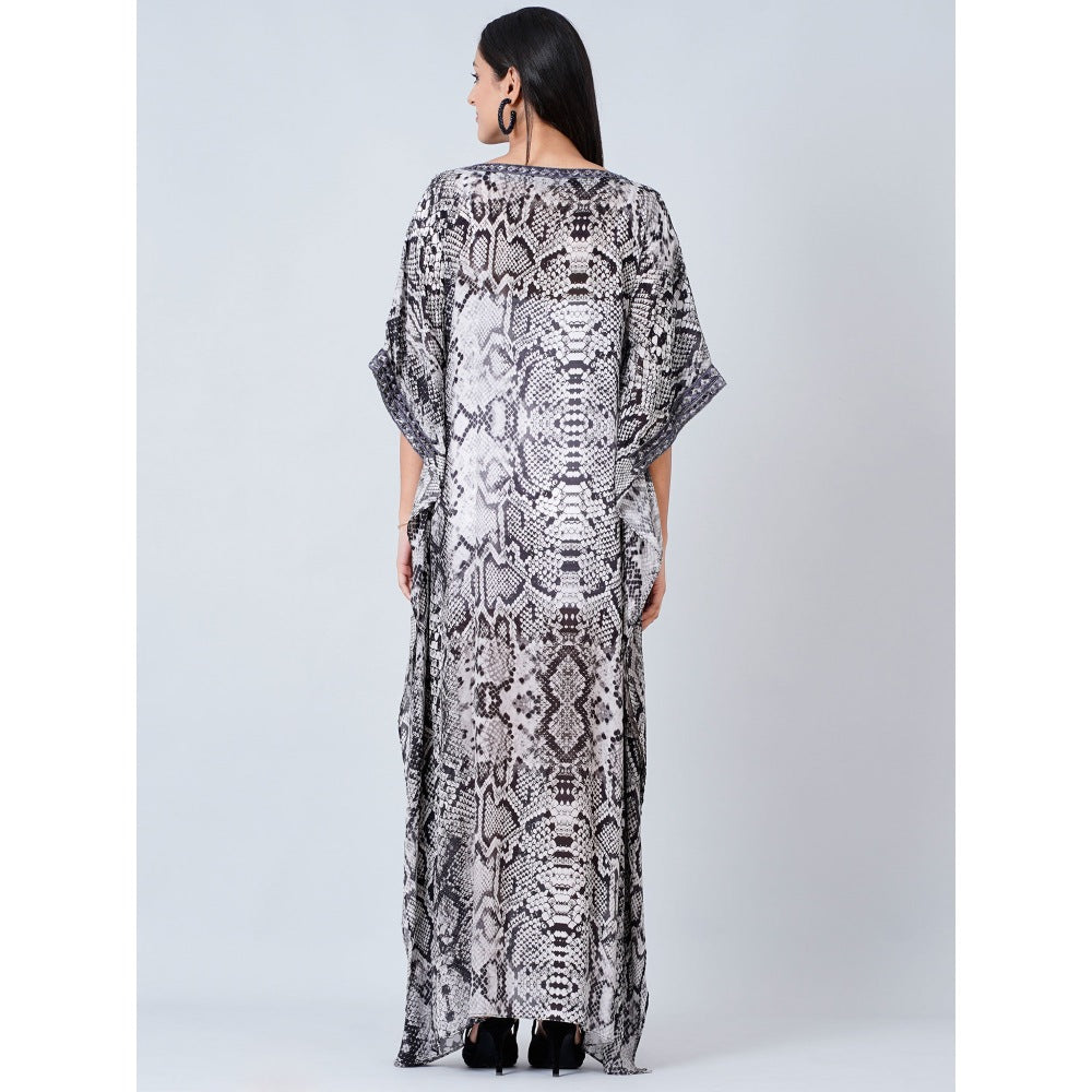 First Resort by Ramola Bachchan Grey Animal Print Embroidered Full Length Kaftan