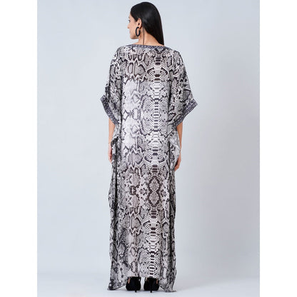 First Resort by Ramola Bachchan Grey Animal Print Embroidered Full Length Kaftan