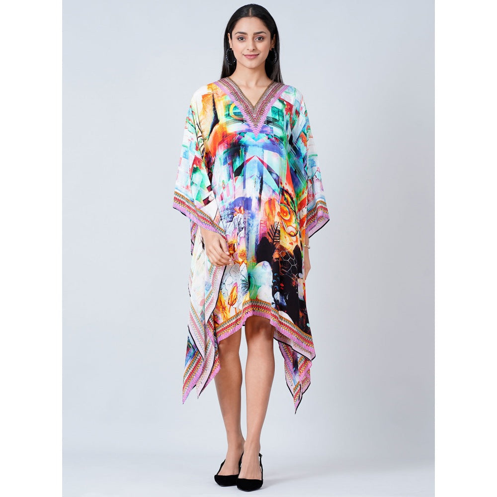 First Resort by Ramola Bachchan Multi-Color Abstract Mid Length Kaftan