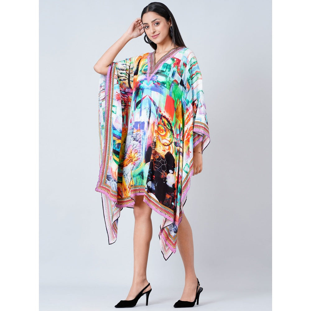 First Resort by Ramola Bachchan Multi-Color Abstract Mid Length Kaftan