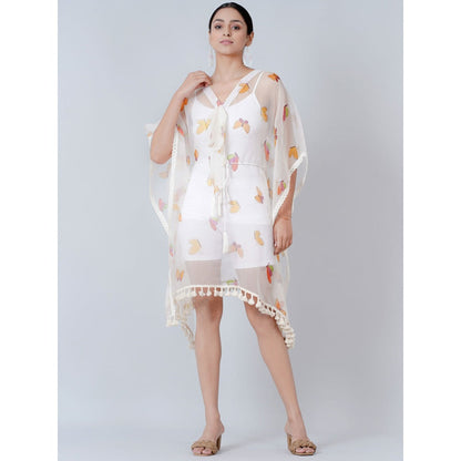 First Resort by Ramola Bachchan White Butterfly Mid Length Kaftan