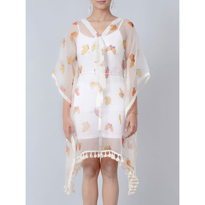 First Resort by Ramola Bachchan White Butterfly Mid Length Kaftan