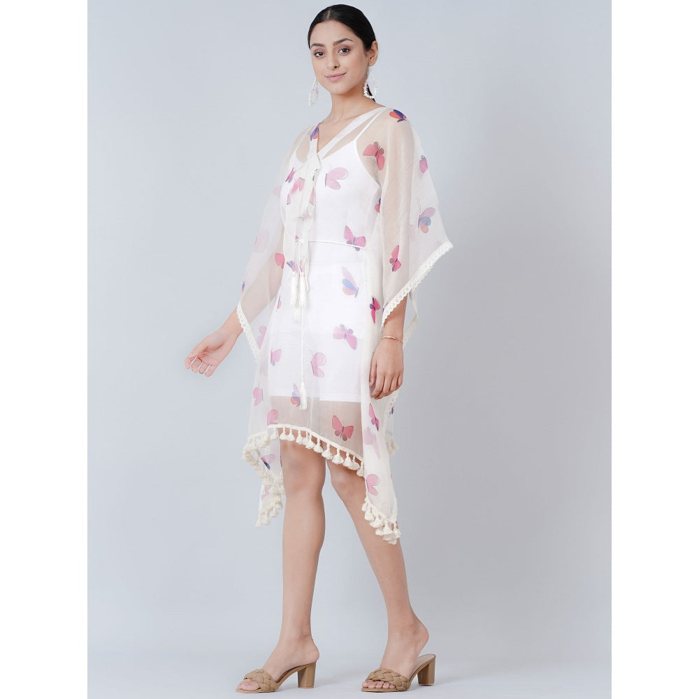 First Resort by Ramola Bachchan White Butterfly Mid Length Kaftan