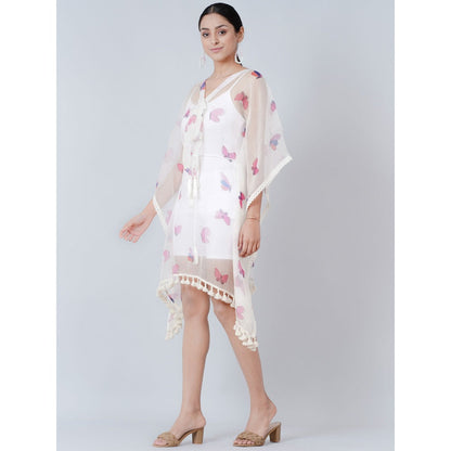 First Resort by Ramola Bachchan White Butterfly Mid Length Kaftan