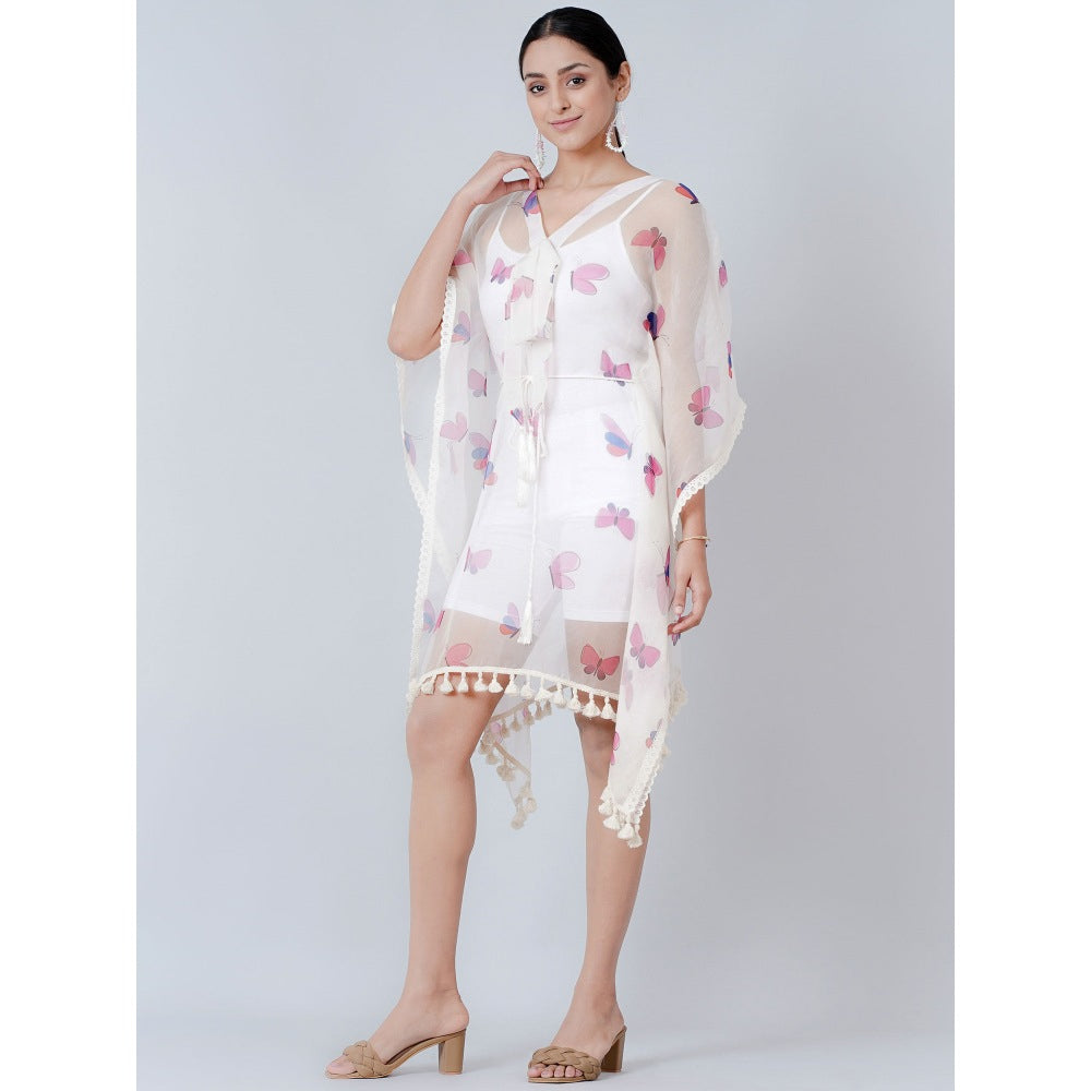 First Resort by Ramola Bachchan White Butterfly Mid Length Kaftan