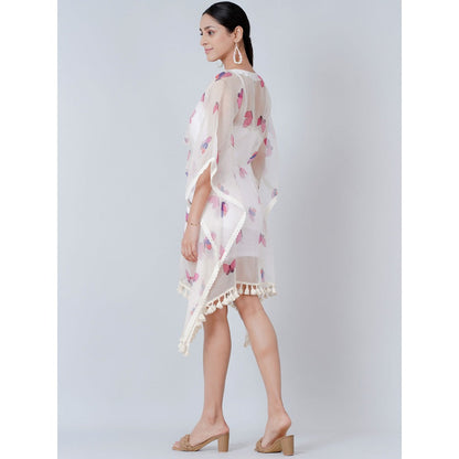 First Resort by Ramola Bachchan White Butterfly Mid Length Kaftan