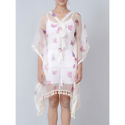 First Resort by Ramola Bachchan White Butterfly Mid Length Kaftan
