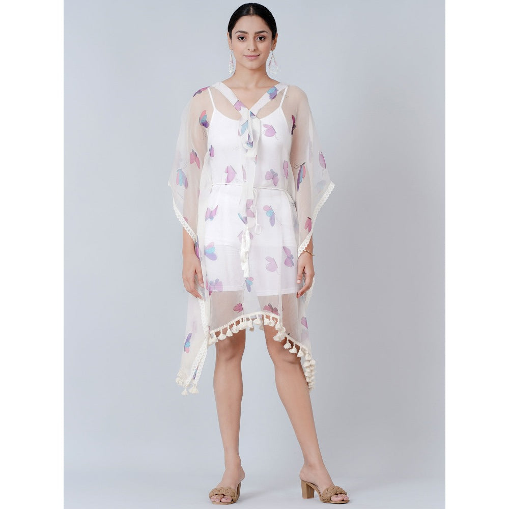First Resort by Ramola Bachchan White Butterfly Mid Length Kaftan