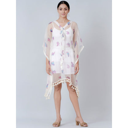 First Resort by Ramola Bachchan White Butterfly Mid Length Kaftan