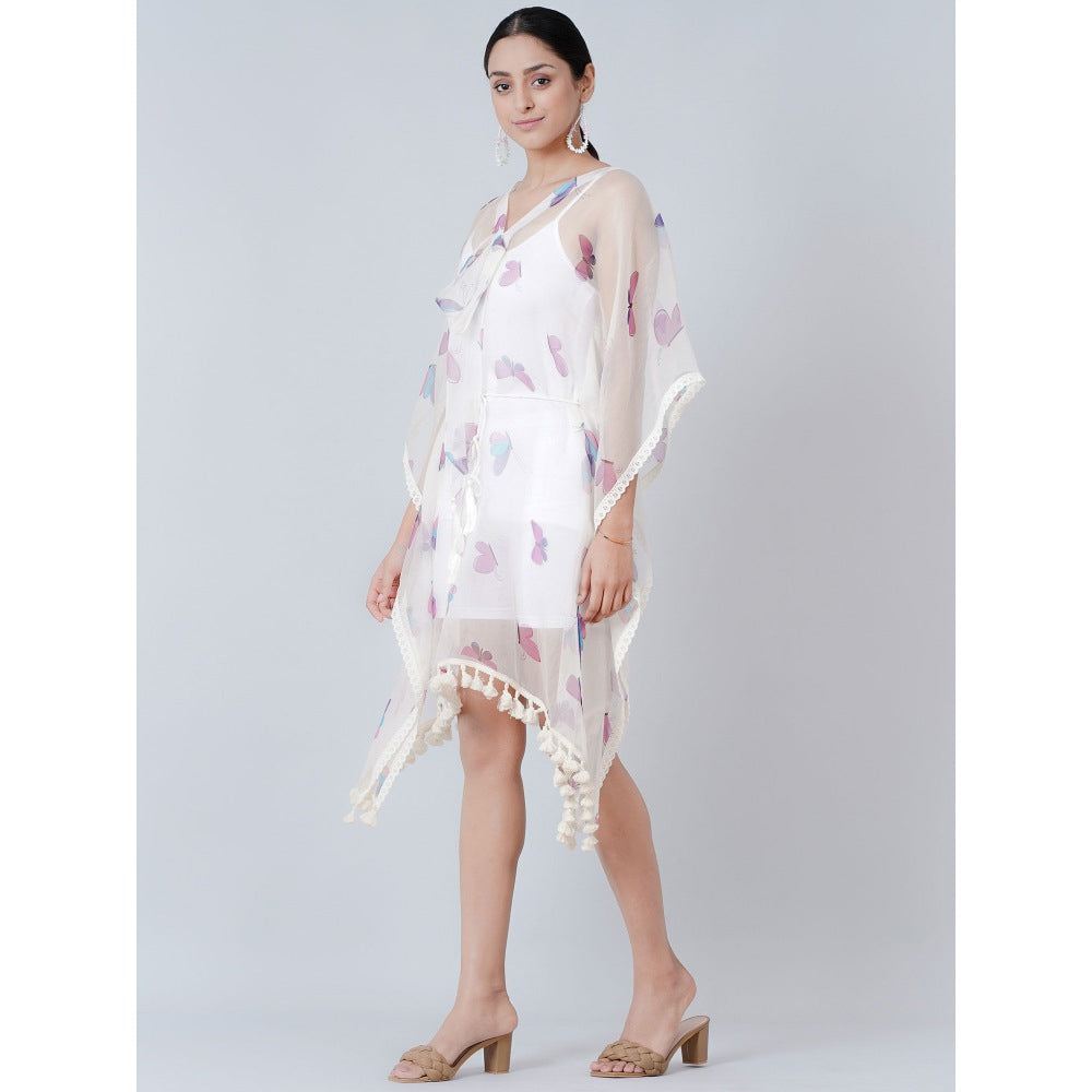 First Resort by Ramola Bachchan White Butterfly Mid Length Kaftan