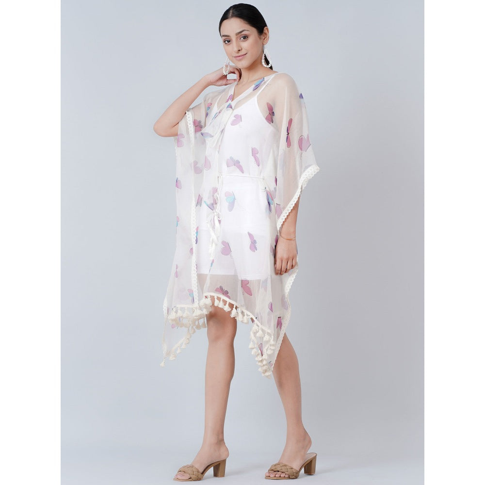 First Resort by Ramola Bachchan White Butterfly Mid Length Kaftan