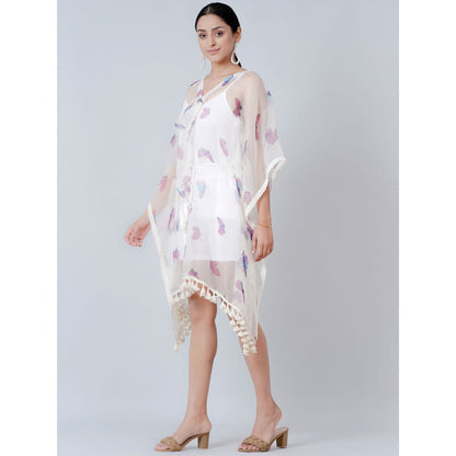 First Resort by Ramola Bachchan White Butterfly Mid Length Kaftan
