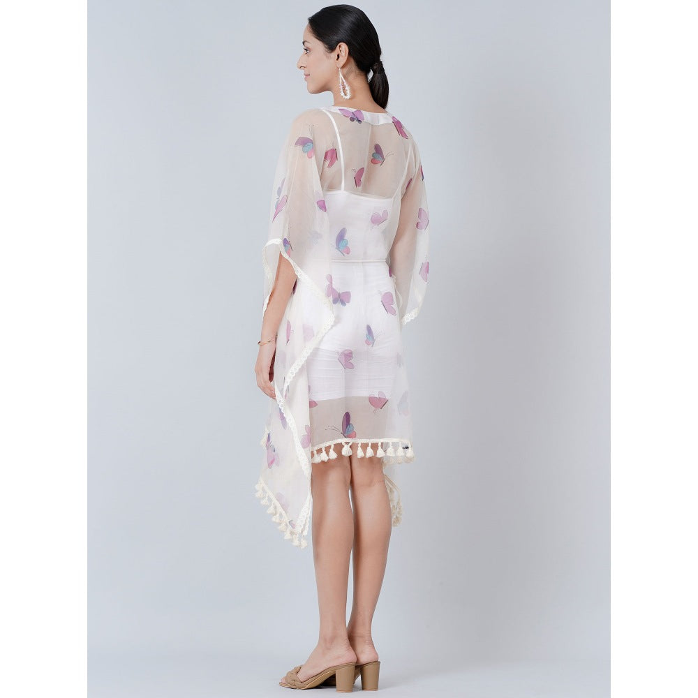 First Resort by Ramola Bachchan White Butterfly Mid Length Kaftan