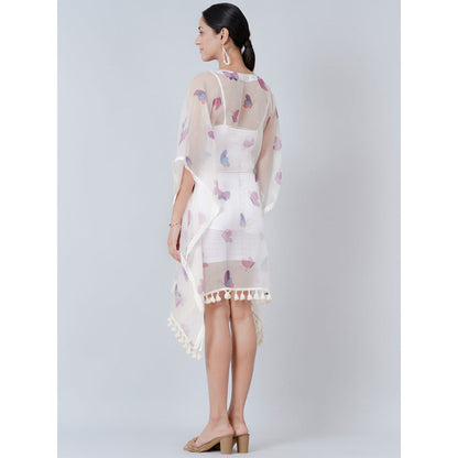 First Resort by Ramola Bachchan White Butterfly Mid Length Kaftan
