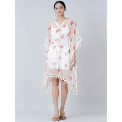 First Resort by Ramola Bachchan White Butterfly Mid Length Kaftan