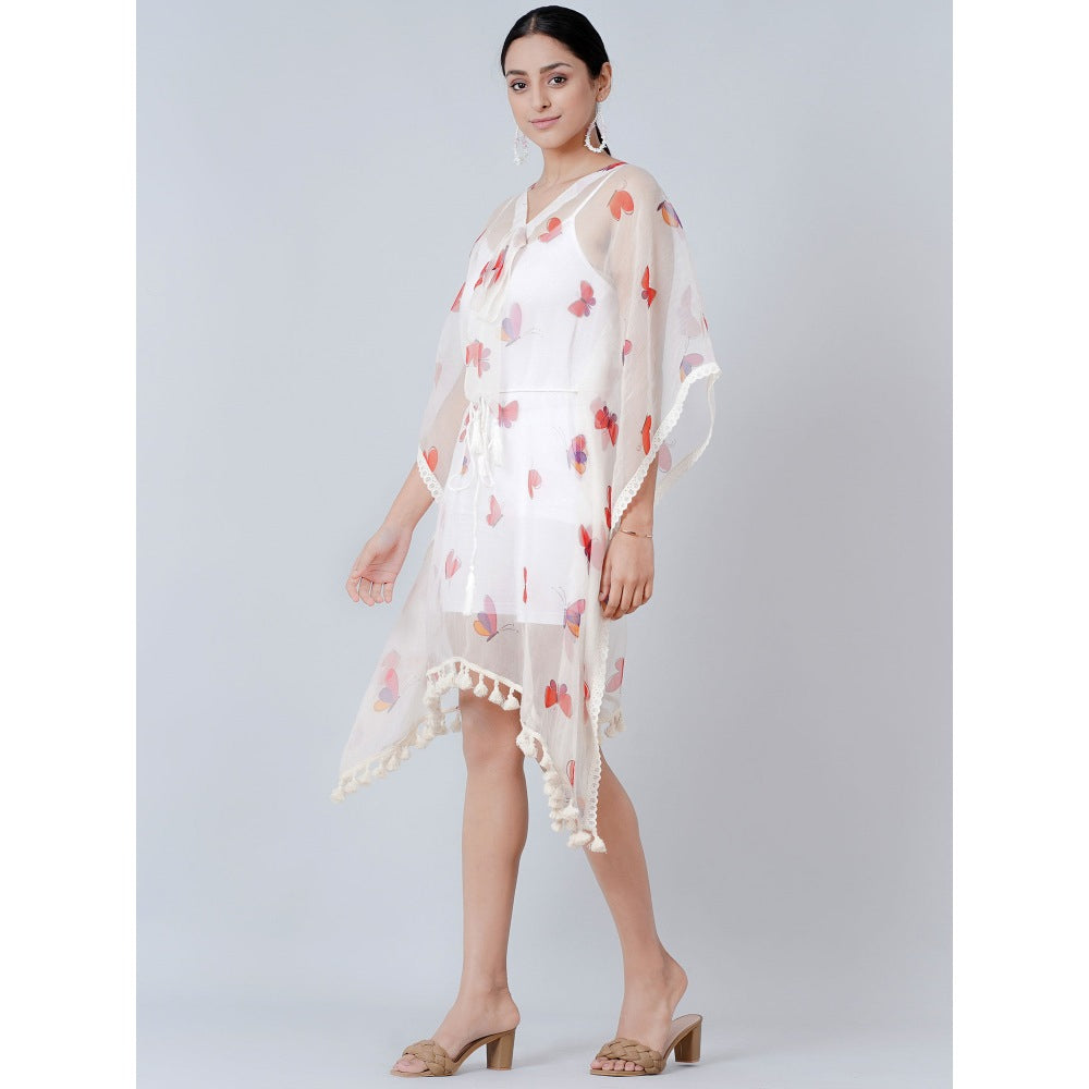 First Resort by Ramola Bachchan White Butterfly Mid Length Kaftan