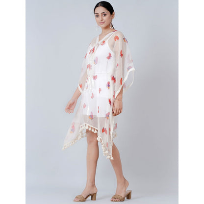 First Resort by Ramola Bachchan White Butterfly Mid Length Kaftan