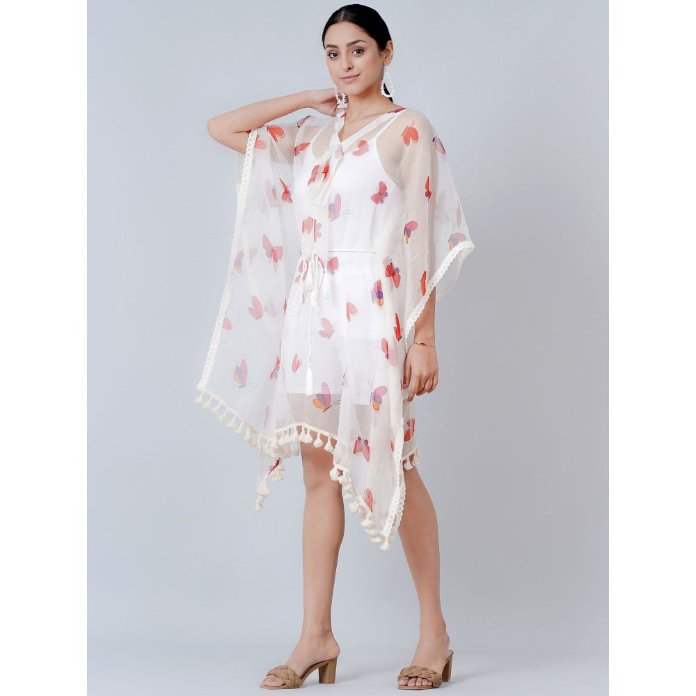 First Resort by Ramola Bachchan White Butterfly Mid Length Kaftan