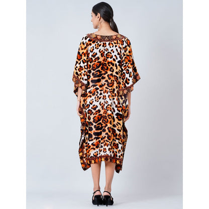 First Resort by Ramola Bachchan Brown Animal Print Silk Velvet Mid Length Kaftan