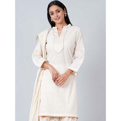 First Resort by Ramola Bachchan Ivory Nehru Collar Long Kurta
