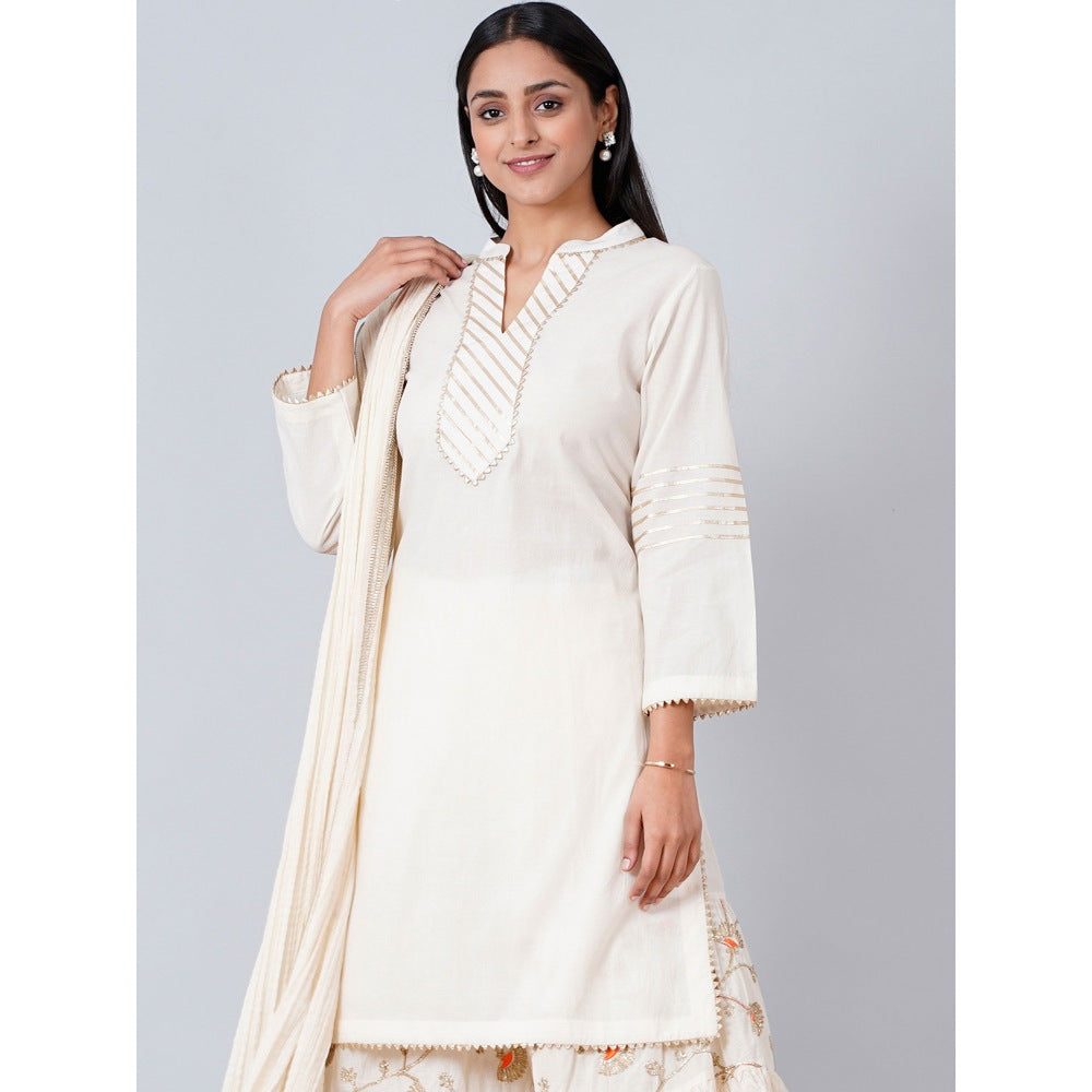First Resort by Ramola Bachchan Ivory Nehru Collar Long Kurta