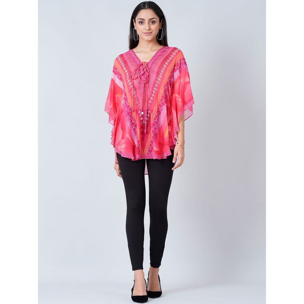 First Resort by Ramola Bachchan Pink Embellished Floral Kaftan Tunic