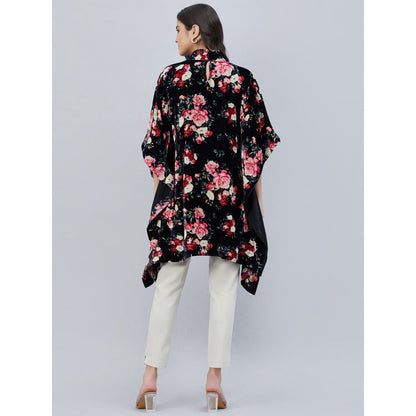 First Resort by Ramola Bachchan Black and Red Floral Crystal Studded Silk Velvet Tunic
