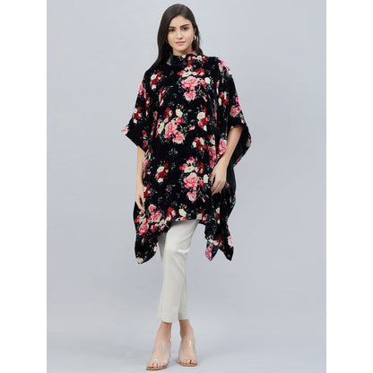 First Resort by Ramola Bachchan Black and Red Floral Crystal Studded Silk Velvet Tunic