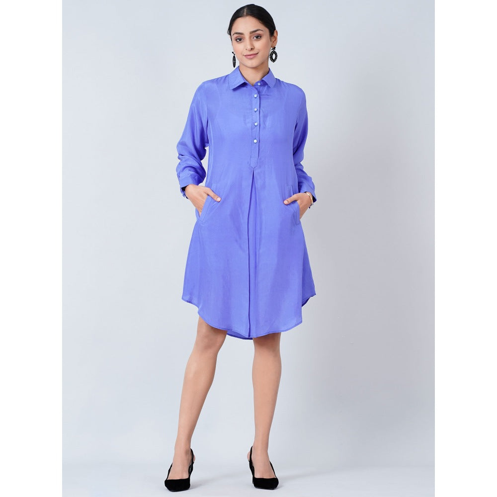 First Resort by Ramola Bachchan Blue Silk Shirt Dress