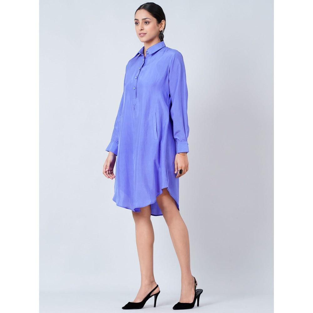 First Resort by Ramola Bachchan Blue Silk Shirt Dress