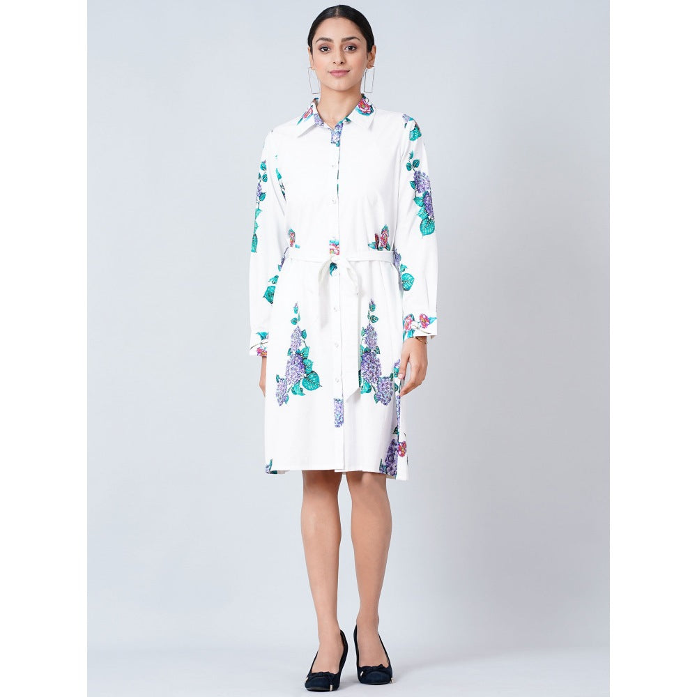 First Resort by Ramola Bachchan White Embellished Floral Shirt Dress (Set of 2)