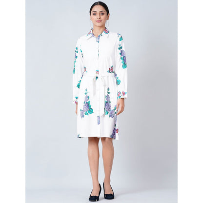 First Resort by Ramola Bachchan White Embellished Floral Shirt Dress (Set of 2)