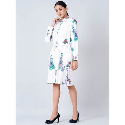 First Resort by Ramola Bachchan White Embellished Floral Shirt Dress (Set of 2)