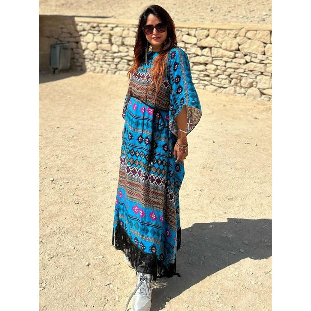 First Resort by Ramola Bachchan Blue Aztec Poncho Dress (Set of 2)