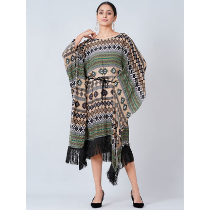 First Resort by Ramola Bachchan Olive Green Aztec Poncho Dress (Set of 2)